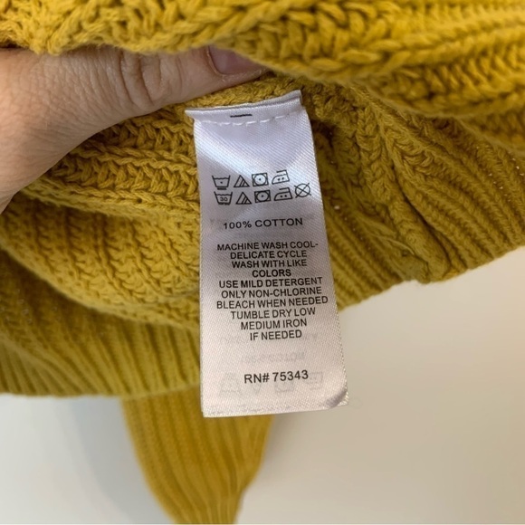 Anthropologie Ruby Moon Oversized Cropped Mustard Yellow Knit Sweater crochet - Picture 4 of 9